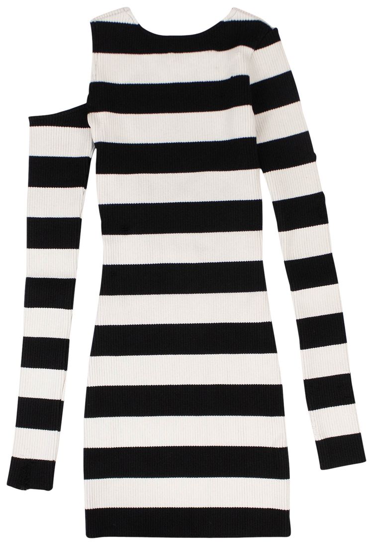 Amiri One Shoulder Striped Rib Knit Mini Dress BlackWhite