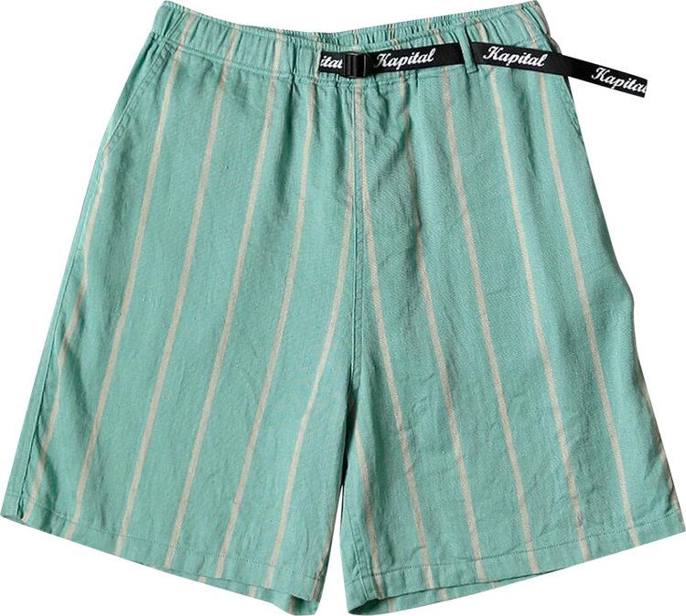 Kapital Linen Phillies Stripe Easy Shorts Turquoise