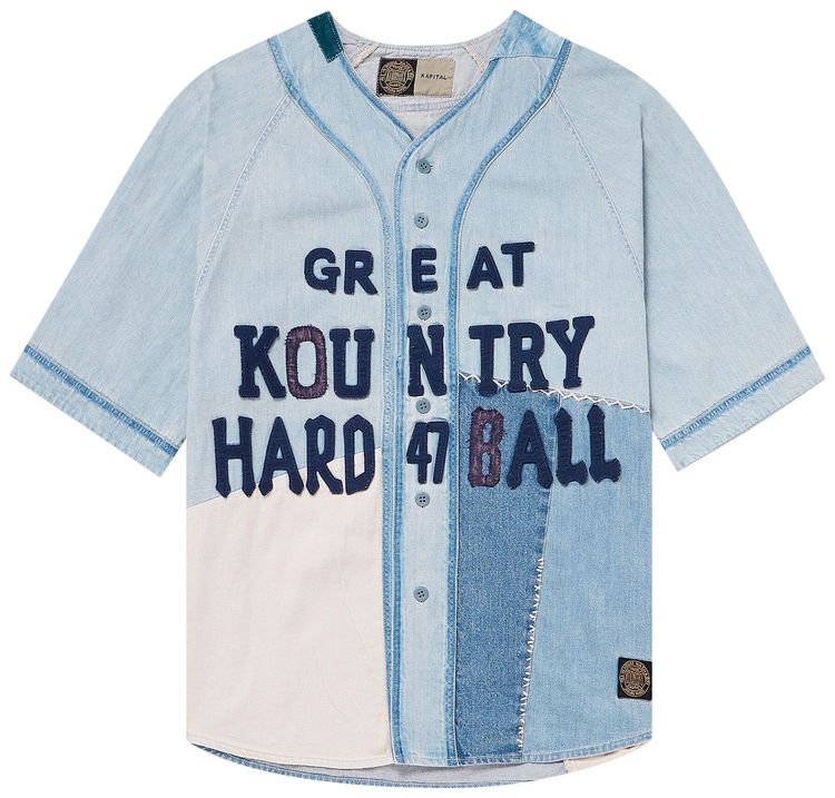 Kapital Denim Great Kountry Damaged Baseball Shirt Indigo Processing