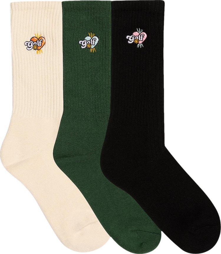 GOLF WANG Romeo Glitter Socks (3 Pack) 'Cream /Dark Green /Black'