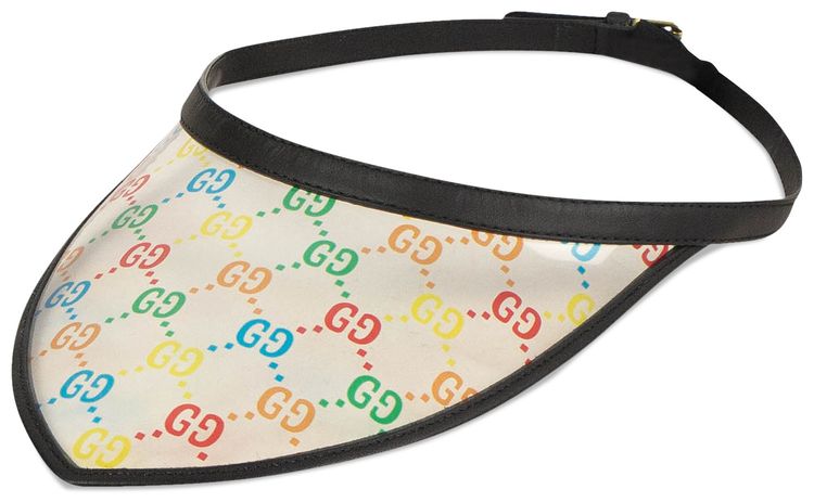 Gucci Black Leather Trim Multi Color GG Print Clear Visor Hat Black