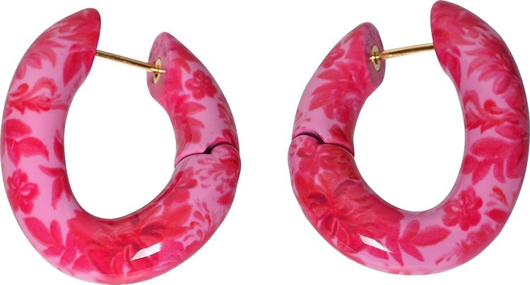 Balenciaga Floral Painted Hoop Earrings PinkGold