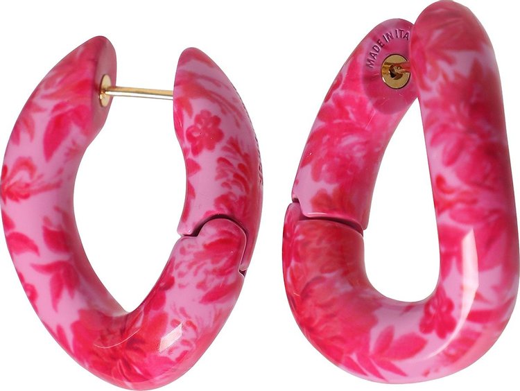 Balenciaga Floral Painted Hoop Earrings PinkGold