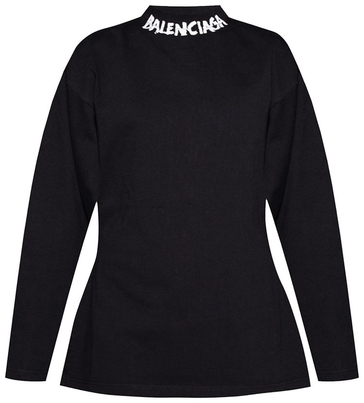 Balenciaga Curved Long Sleeve T Shirt BlackWhite