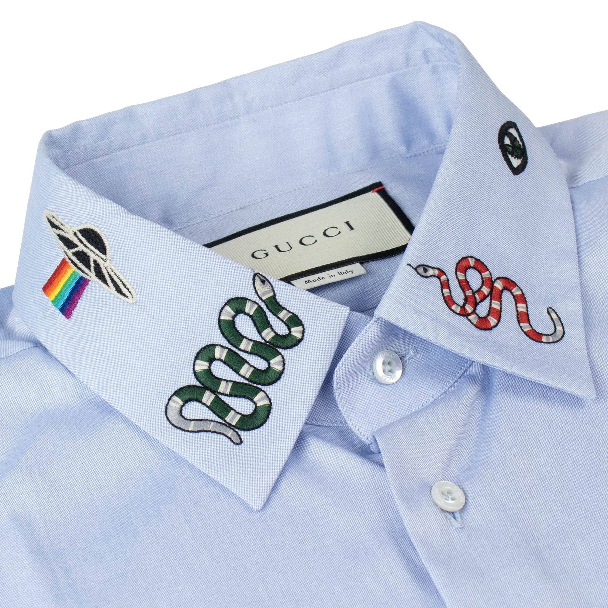 Buy Gucci Embroidered Collar Dress Shirt Light Blue 523500 Z341L 4851 GOAT
