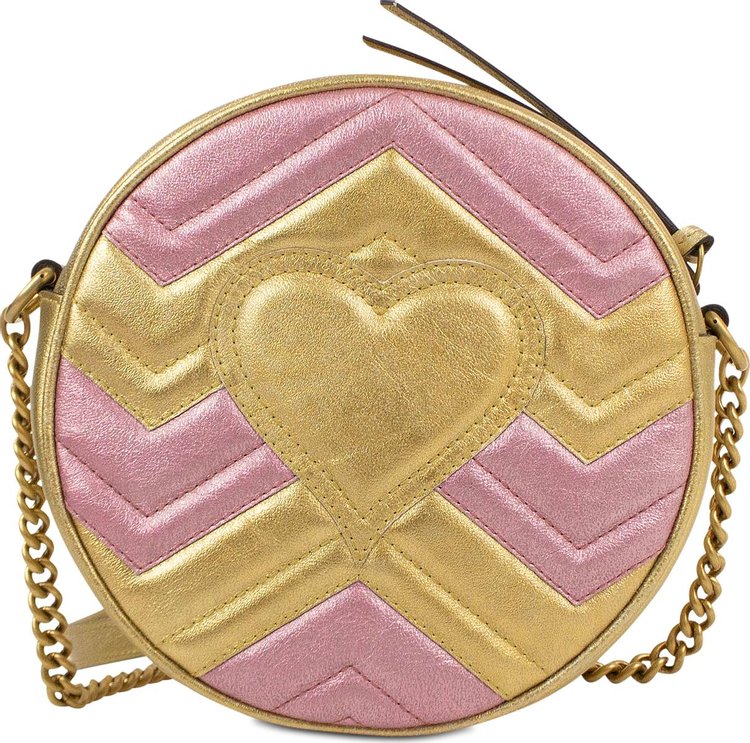 Gucci GG Marmont Mini Round Shoulder Bag GoldPink