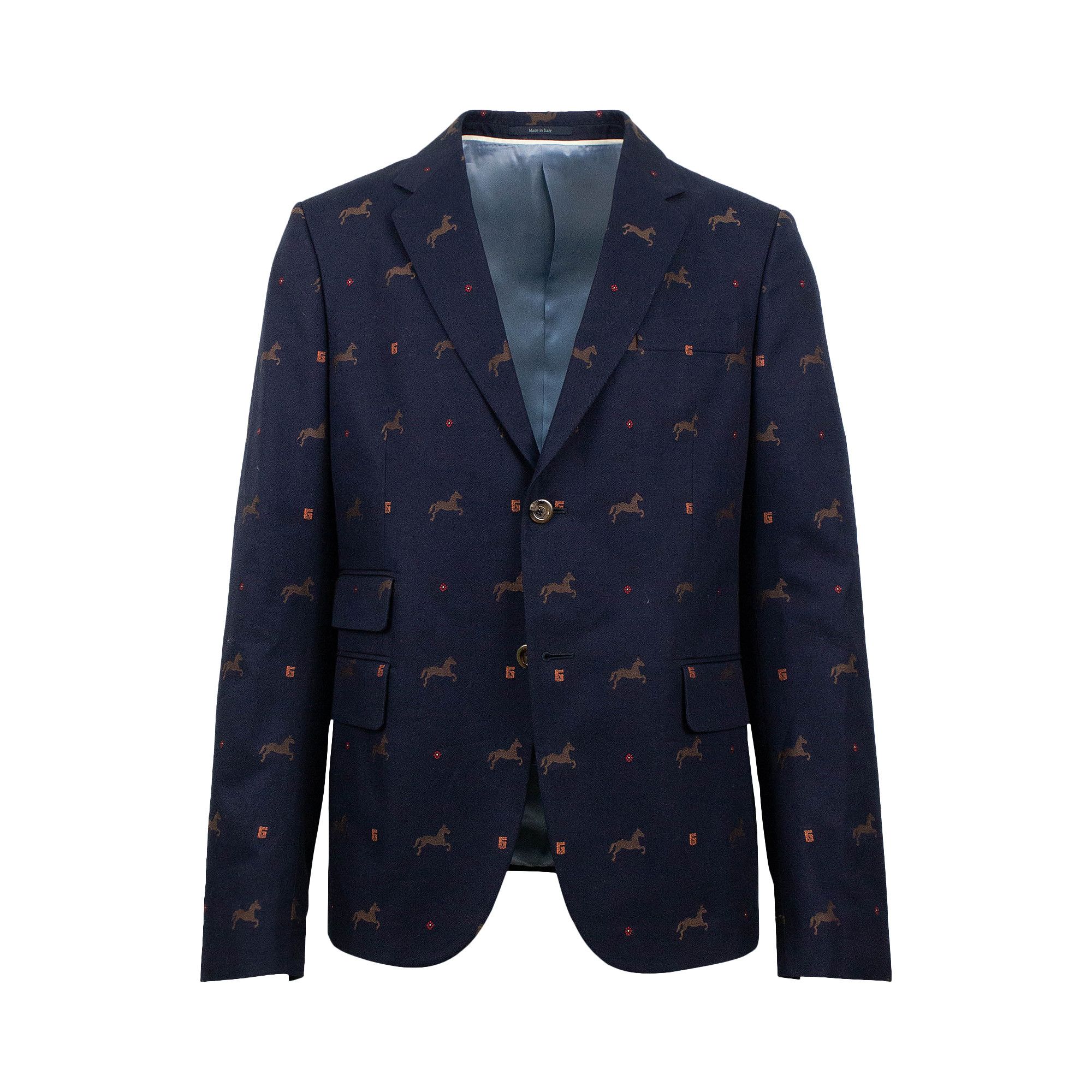 Buy Gucci Cambridge Horse Pattern Gabardine Blazer Jacket Blue 546326 ZAAFU 4178 GOAT SA