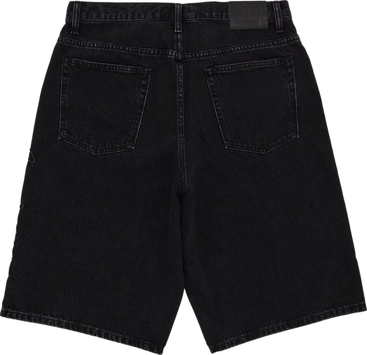 Supreme Script Baggy Denim Short Washed Black