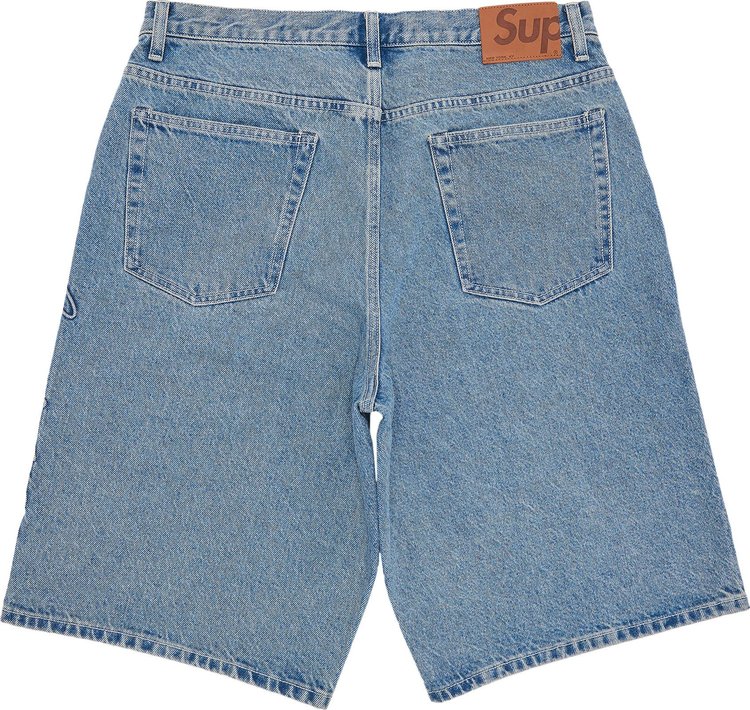 Supreme Script Baggy Denim Short Washed Indigo