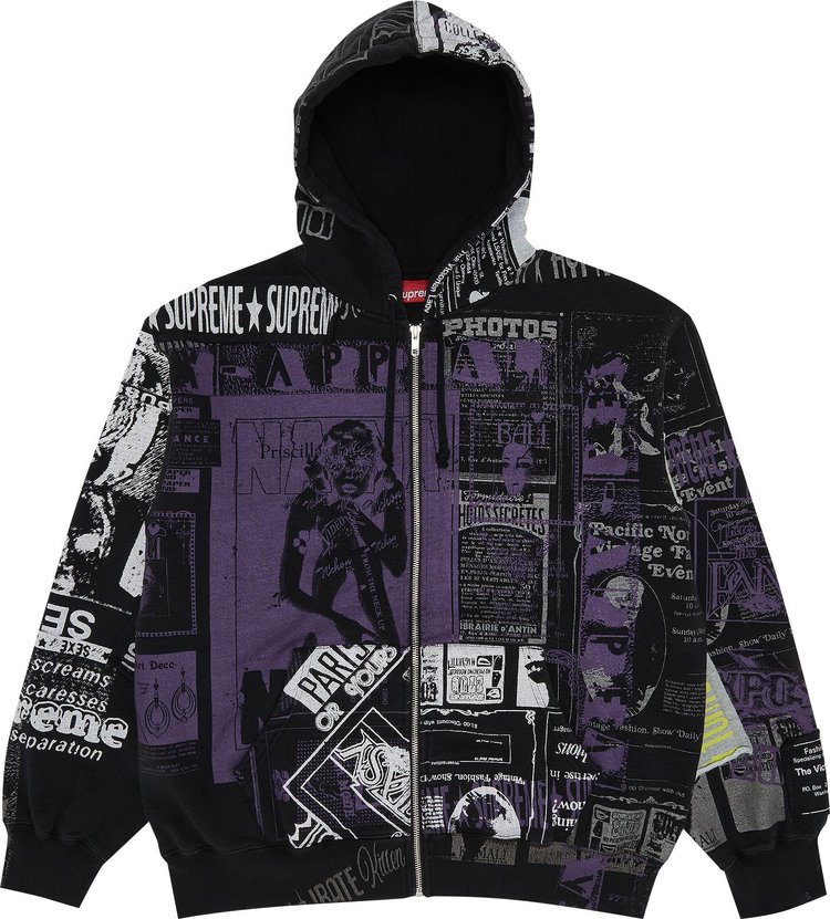 Supreme Collage Zip Up Hooded Sweatshirt 'Black'