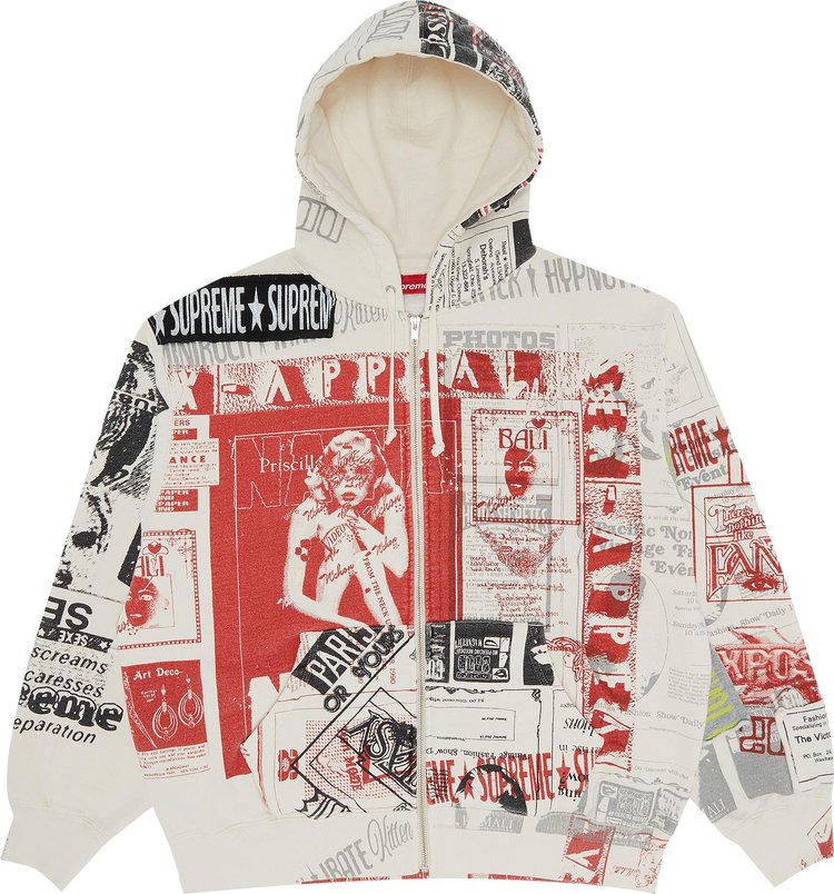 Supreme Collage Zip Up Hooded Sweatshirt White