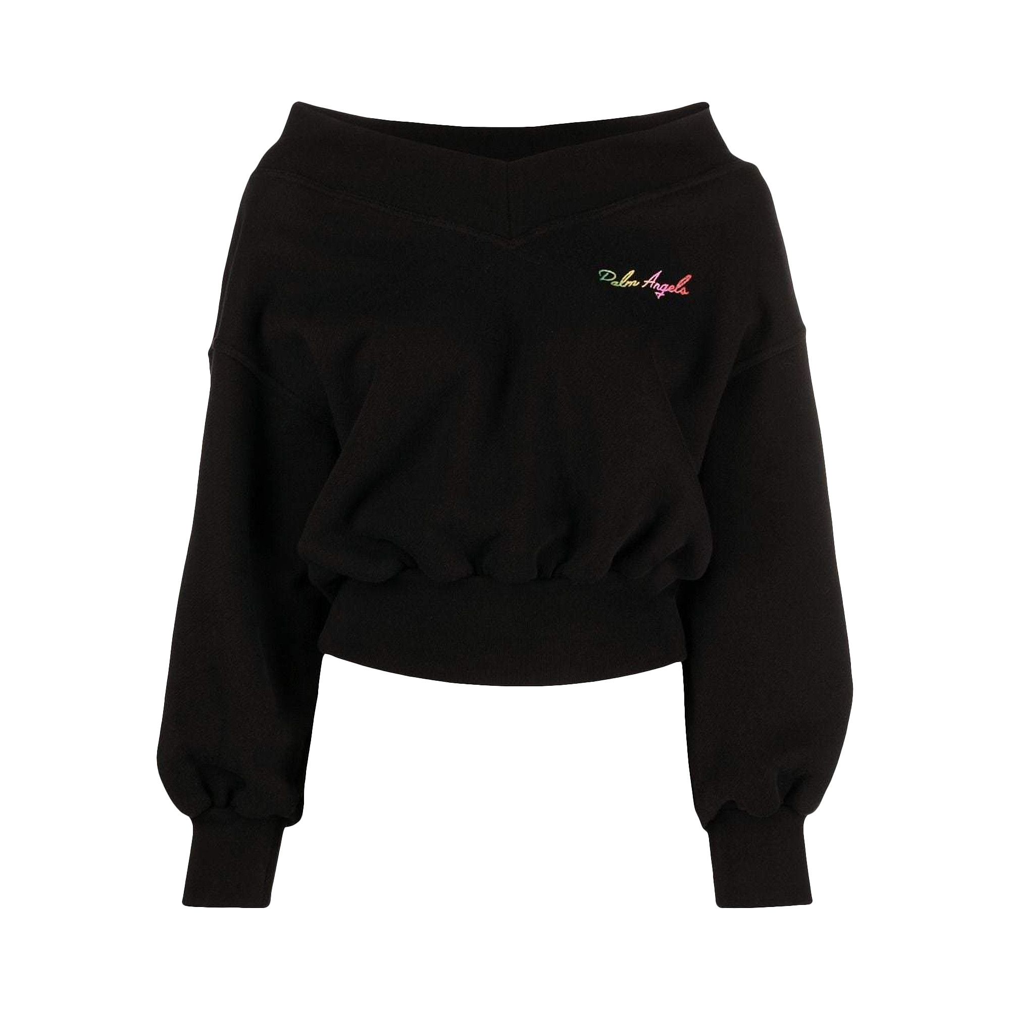Buy Palm Angels Miami Logo Off Shoulder Crewneck Black Multi PWBA025S21FLE0011084 GOAT UK
