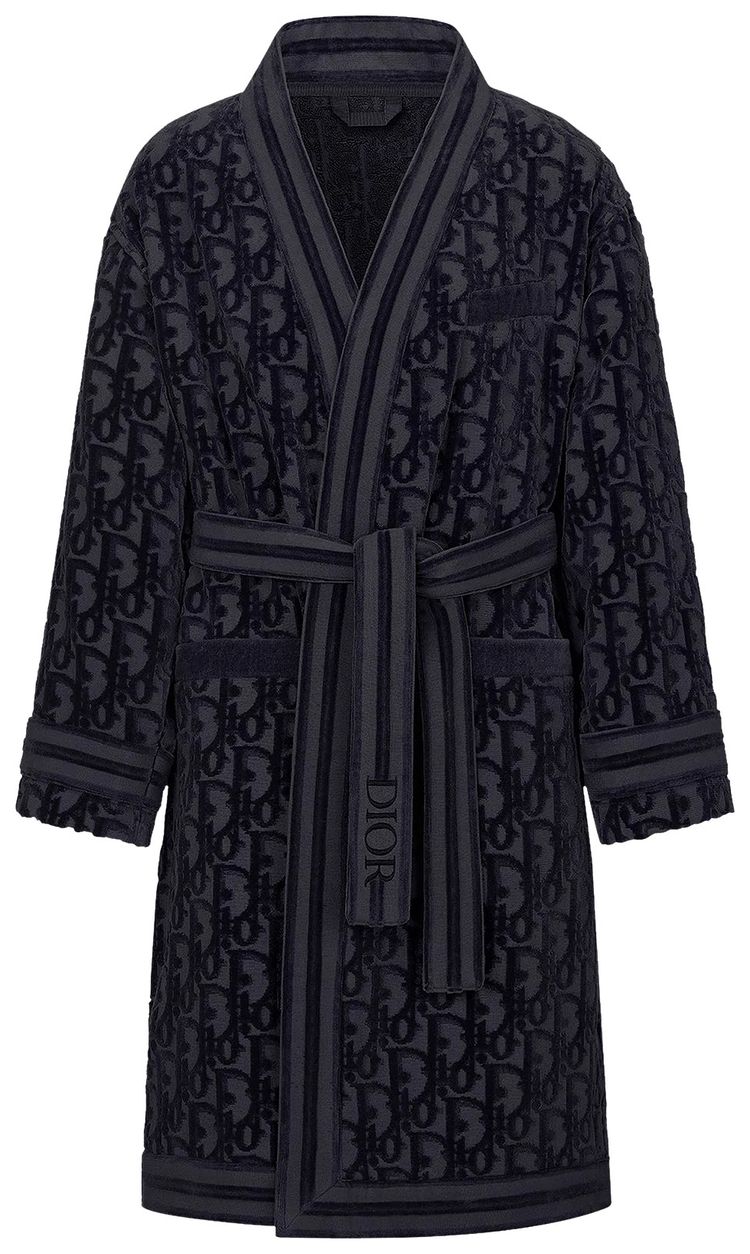 Dior All Over Oblique Terry Jacquard Bathrobe Navy