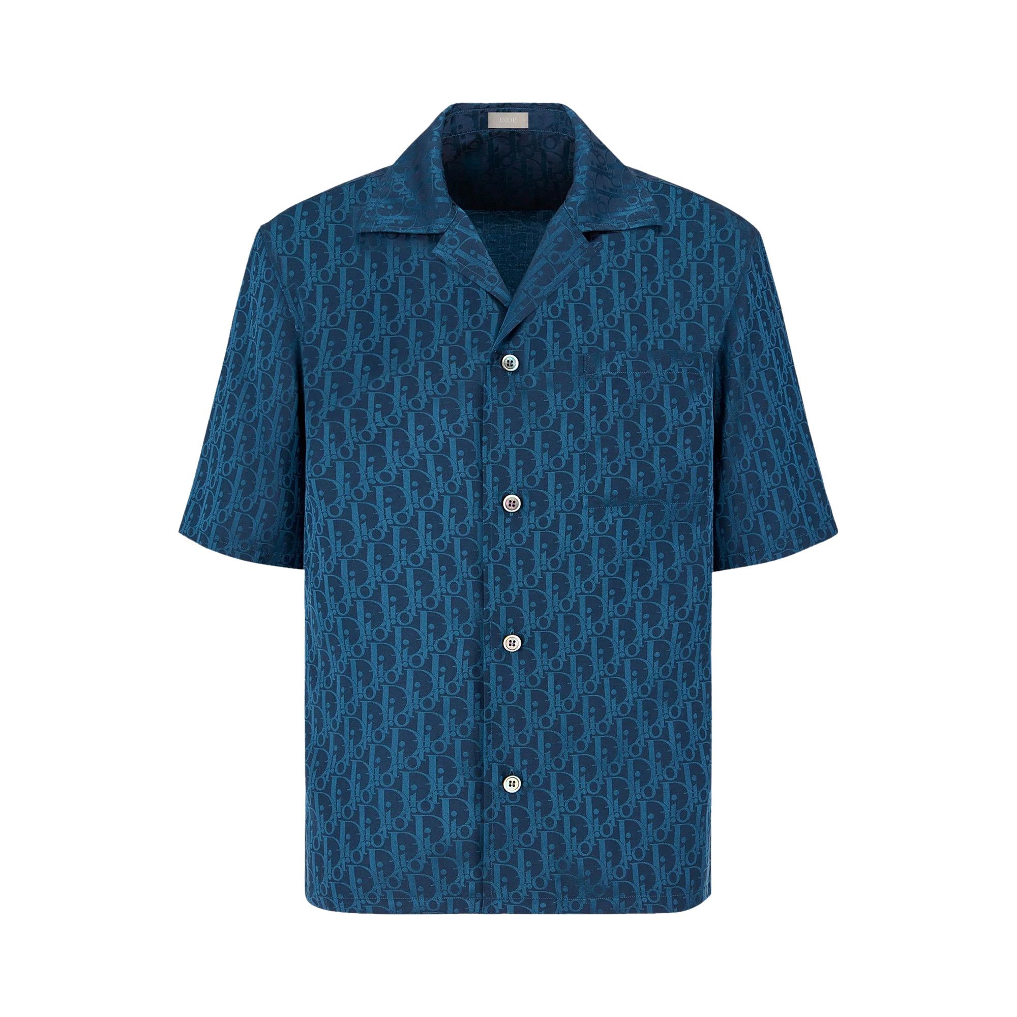Dior Oblique silk shirt ネイビー Dior Oblique Short-Sleeved Shirt Blue Silk Twill | DIOR