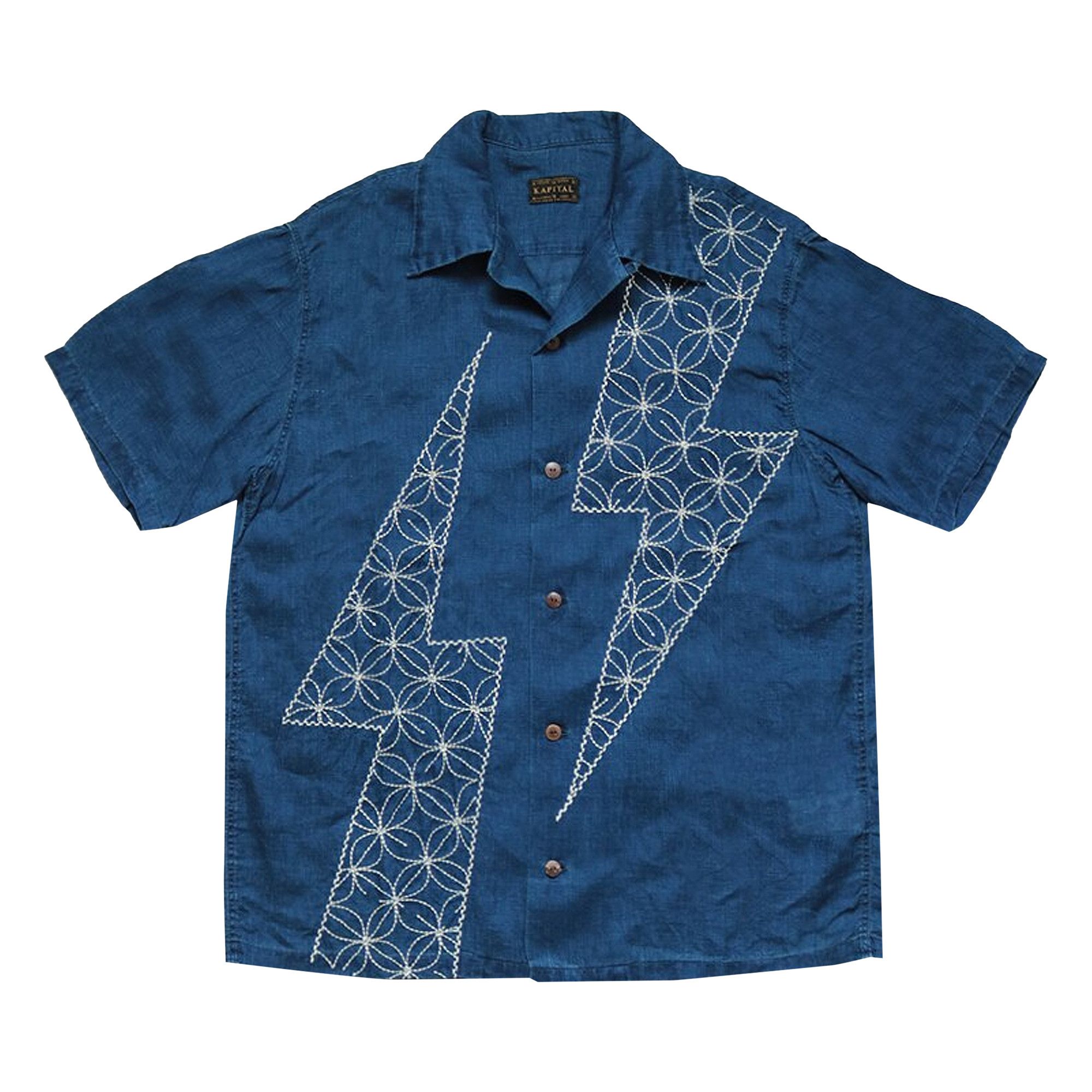 Buy Kapital Thunder Sashiko French Cloth Linen Aloha Shirt 'Indigo