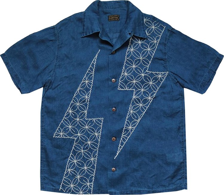 Kapital Thunder Sashiko French Cloth Linen Aloha Shirt 'Indigo'