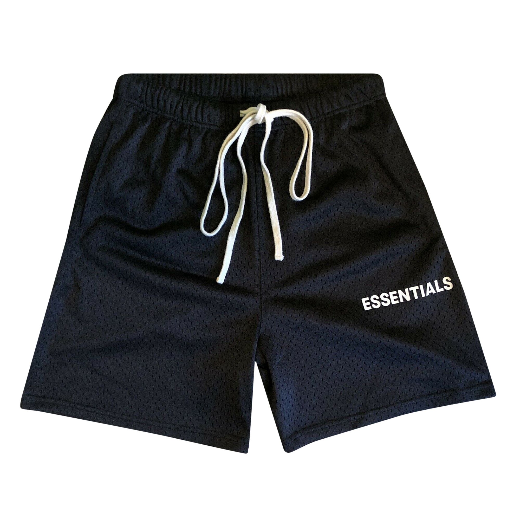 Buy Fear of God Essentials Mesh Drawstring Shorts 'Black' - 0160