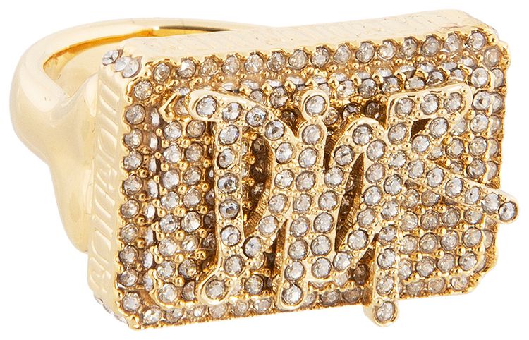 Dior x Shawn Stussy Squared Ring With Crystals Gold