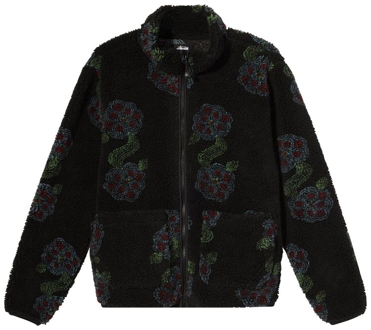 Stussy Flor Sherpa Mock Neck Jacket Black