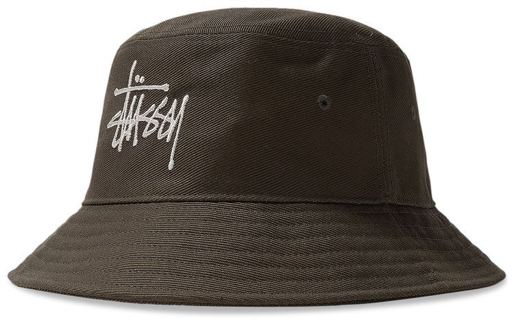 Stussy Big Logo Twill Bucket Hat Olive