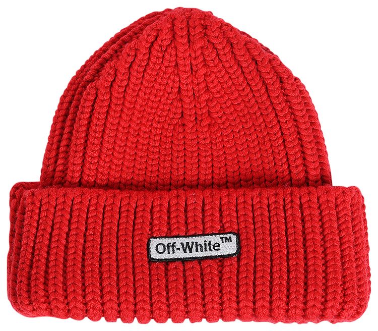 Off White Patch Beanie Red