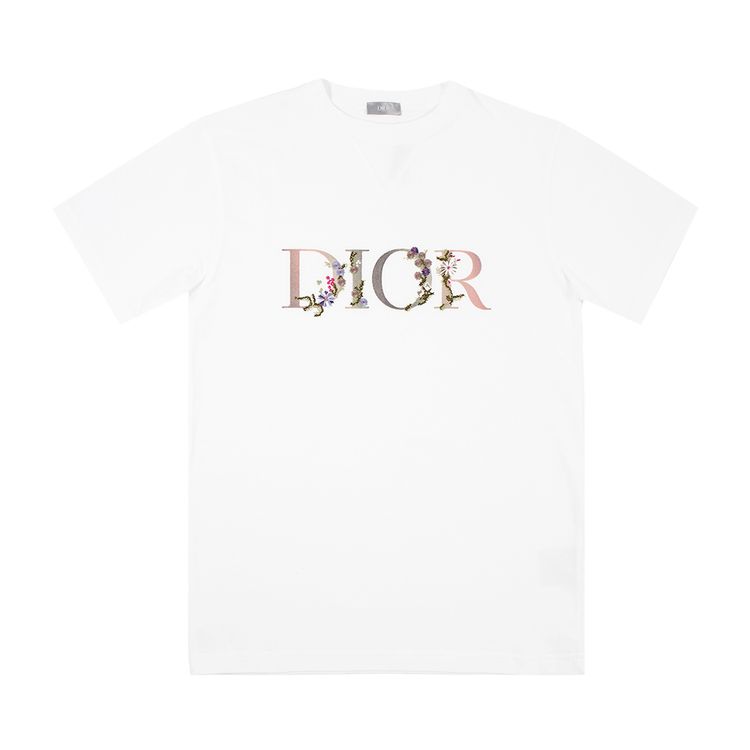 Dior Flowers Embroidered T Shirt White