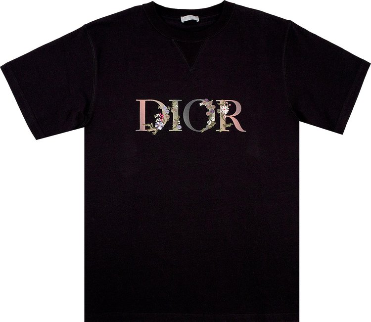 Dior Flowers Embroidered T-Shirt 'Black'