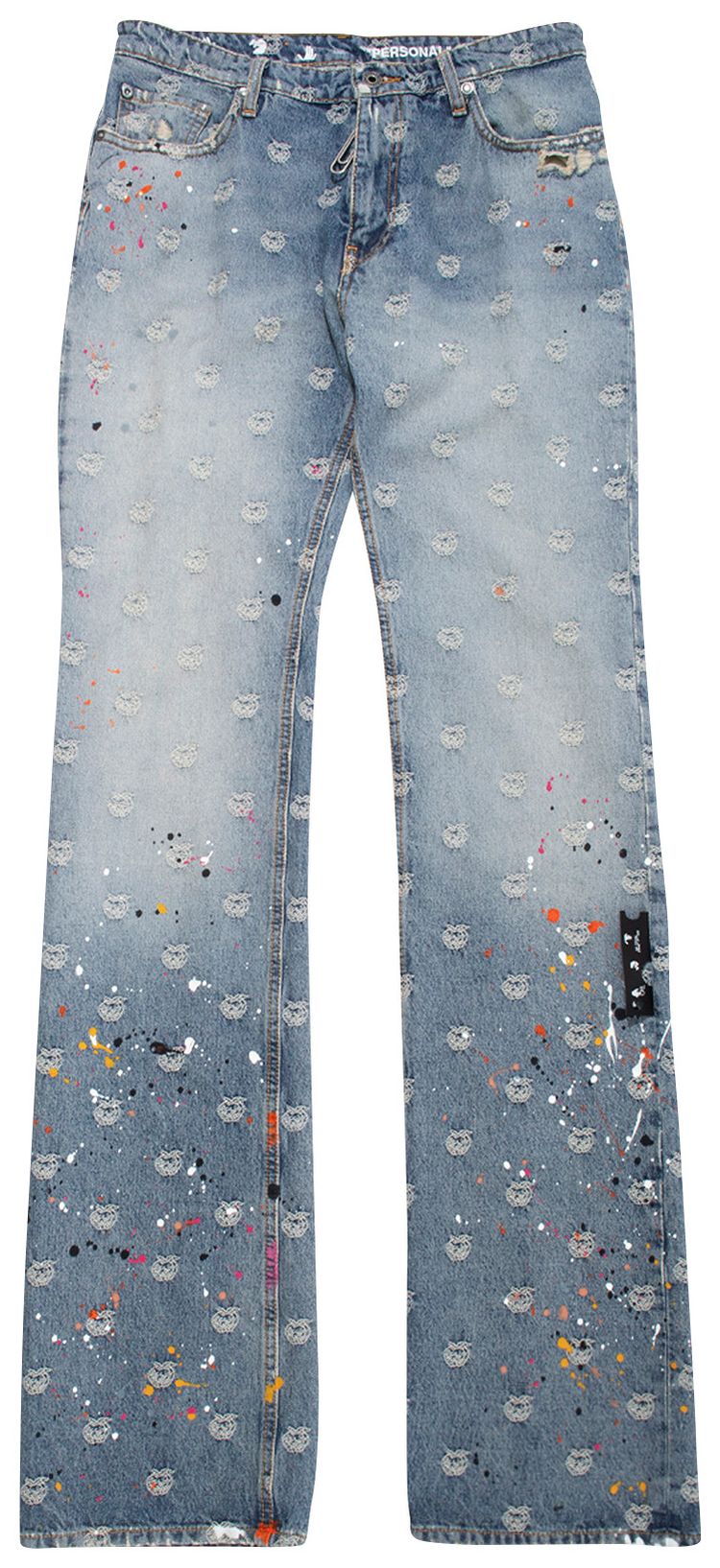 Off White Apple Paint Skinny Stacked Jeans Light Blue
