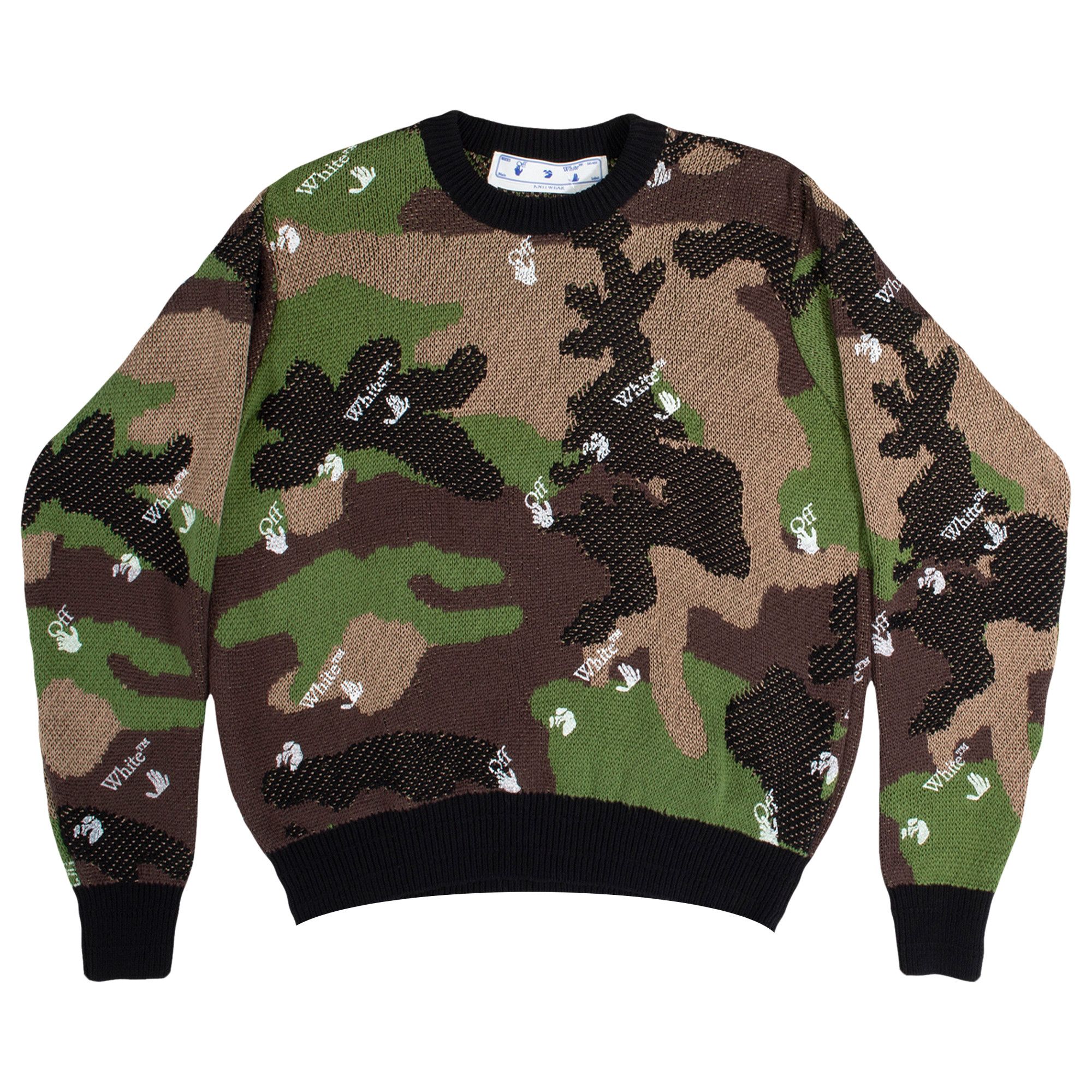 Buy Off White Logo Camo Knit Crewneck Camo OMHE083S21KNI0015600 GOAT