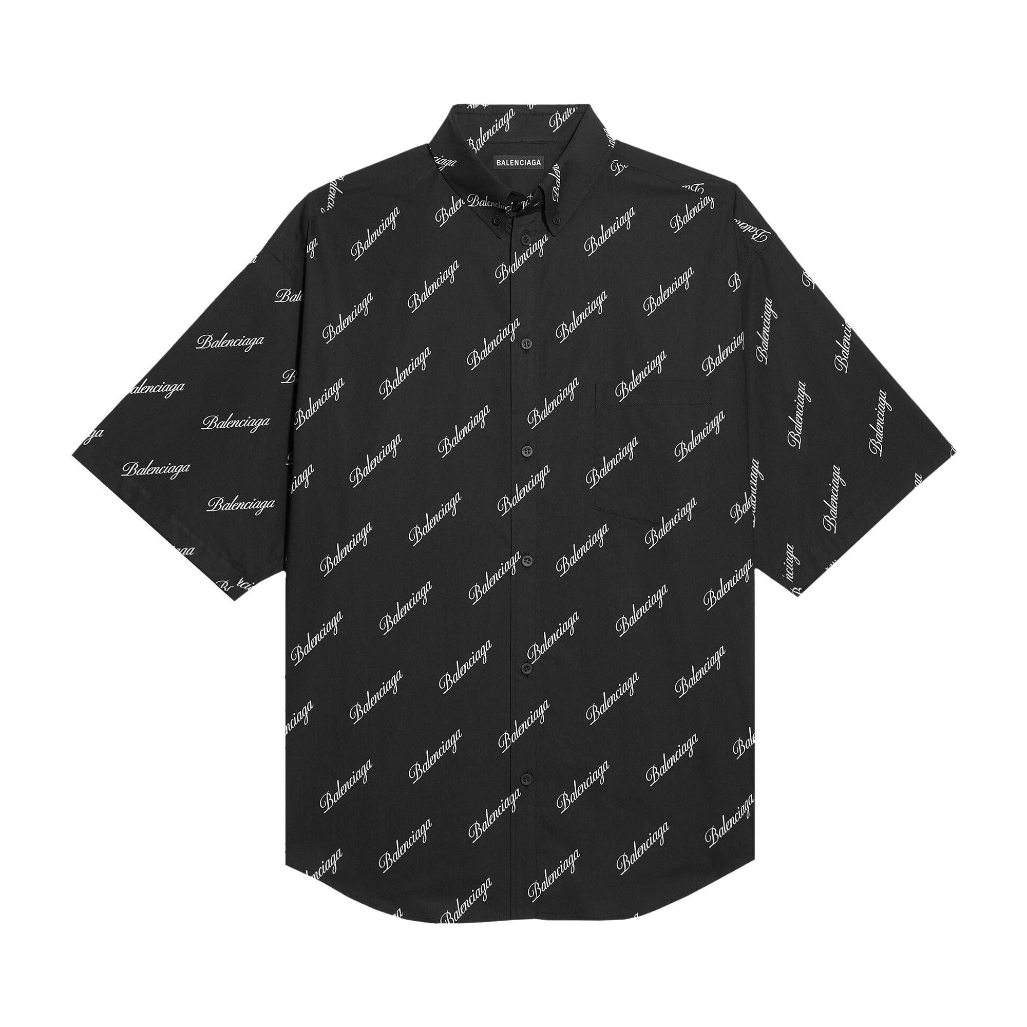 Buy Balenciaga Allover Script Logo Button Down Shirt 'Black