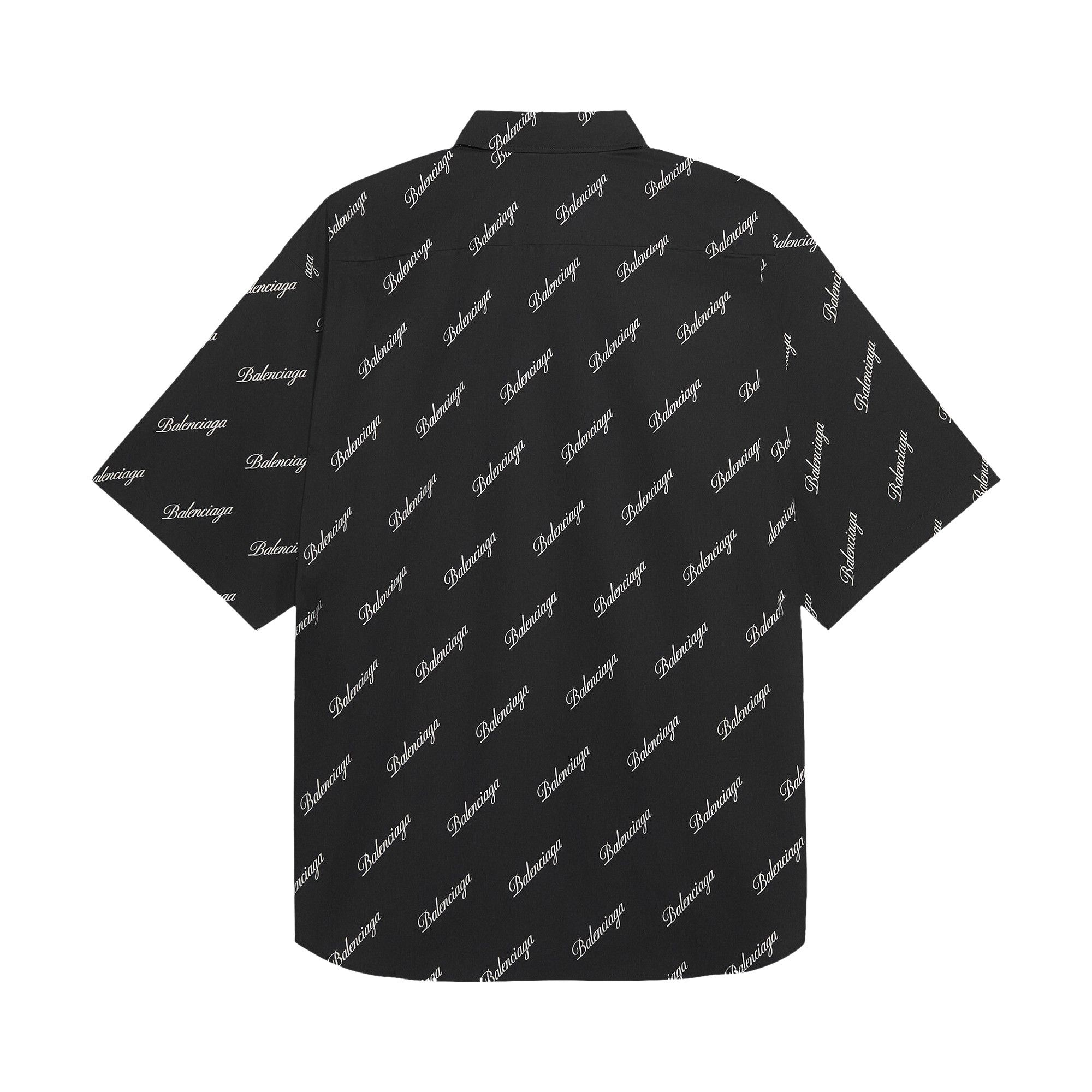 Buy Balenciaga Allover Script Logo Button Down Shirt 'Black