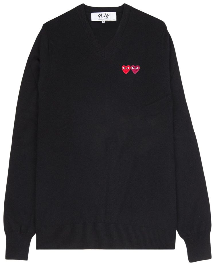 Comme des Garcons PLAY Double Heart V Neck Sweater Black