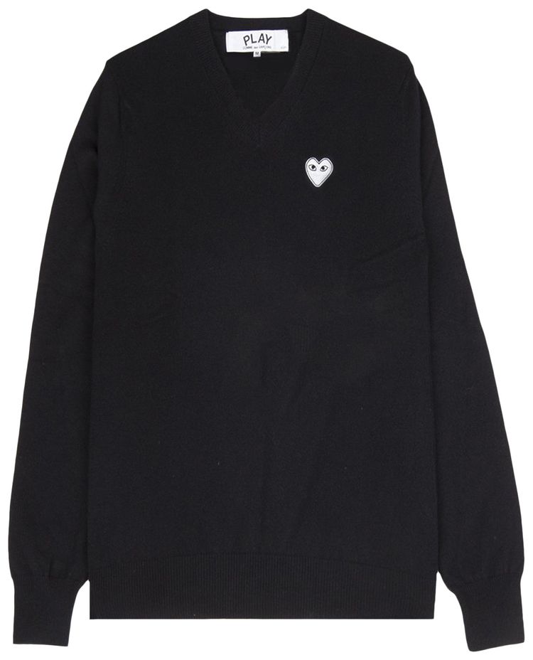 Comme des Garcons PLAY Heart V Neck Sweater Black