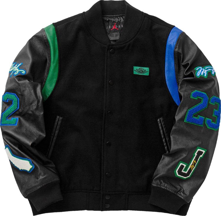 Air Jordan x Aleali May Varsity Jacket BlackGame RoyalPine Green