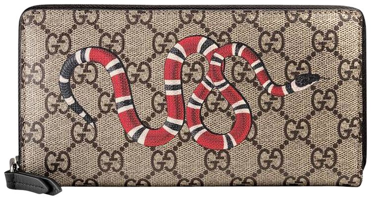 Gucci Kingsnake Print Zip Around Wallet Beige