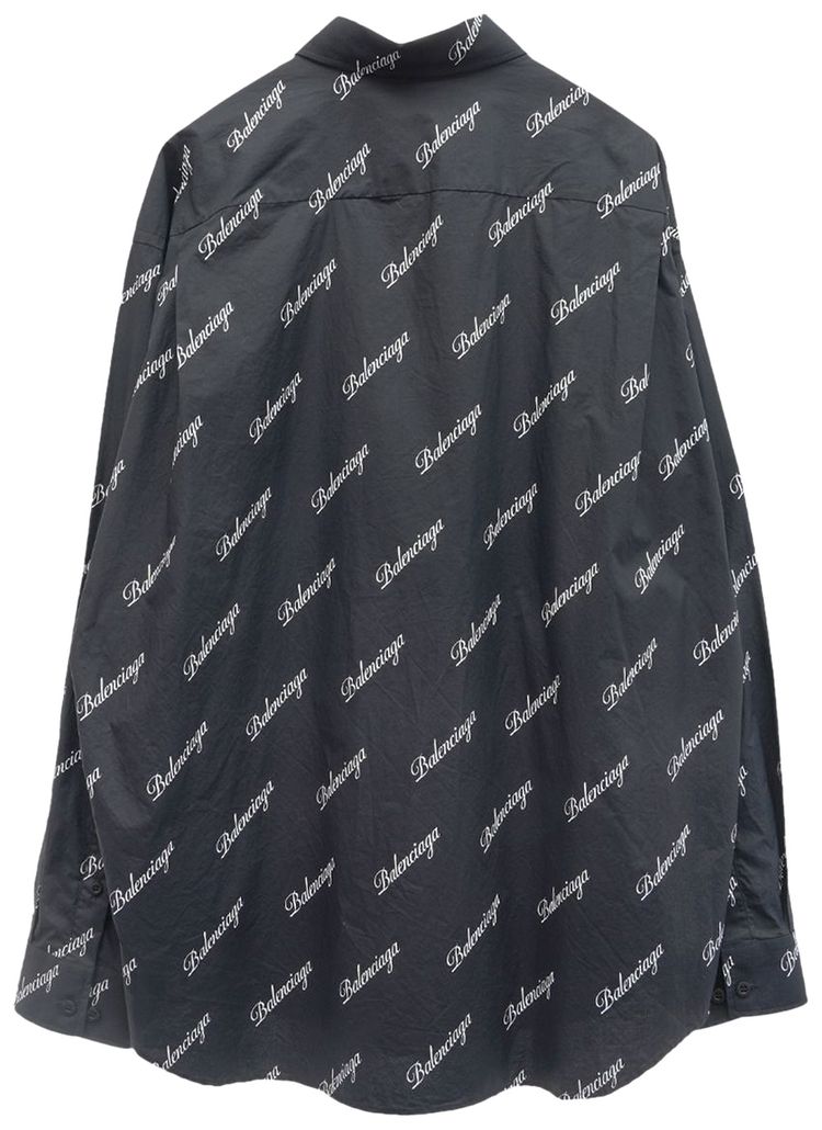 Balenciaga All Over Logo Button Down Shirt Black