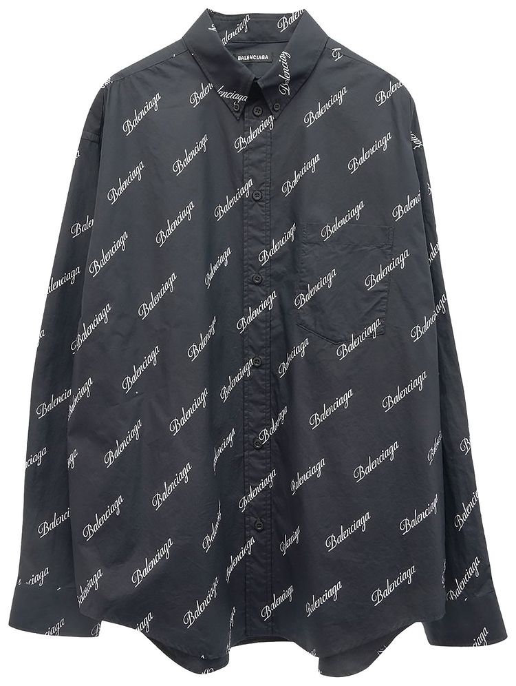 Balenciaga All Over Logo Button Down Shirt Black