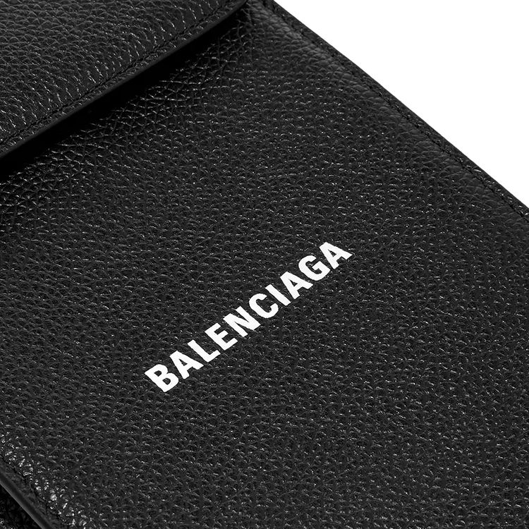 Balenciaga Leather Phone Holder With Shoulder Strap Black
