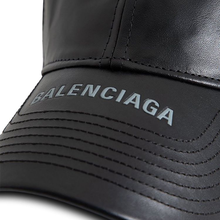 Balenciaga Leather Baseball Cap Black