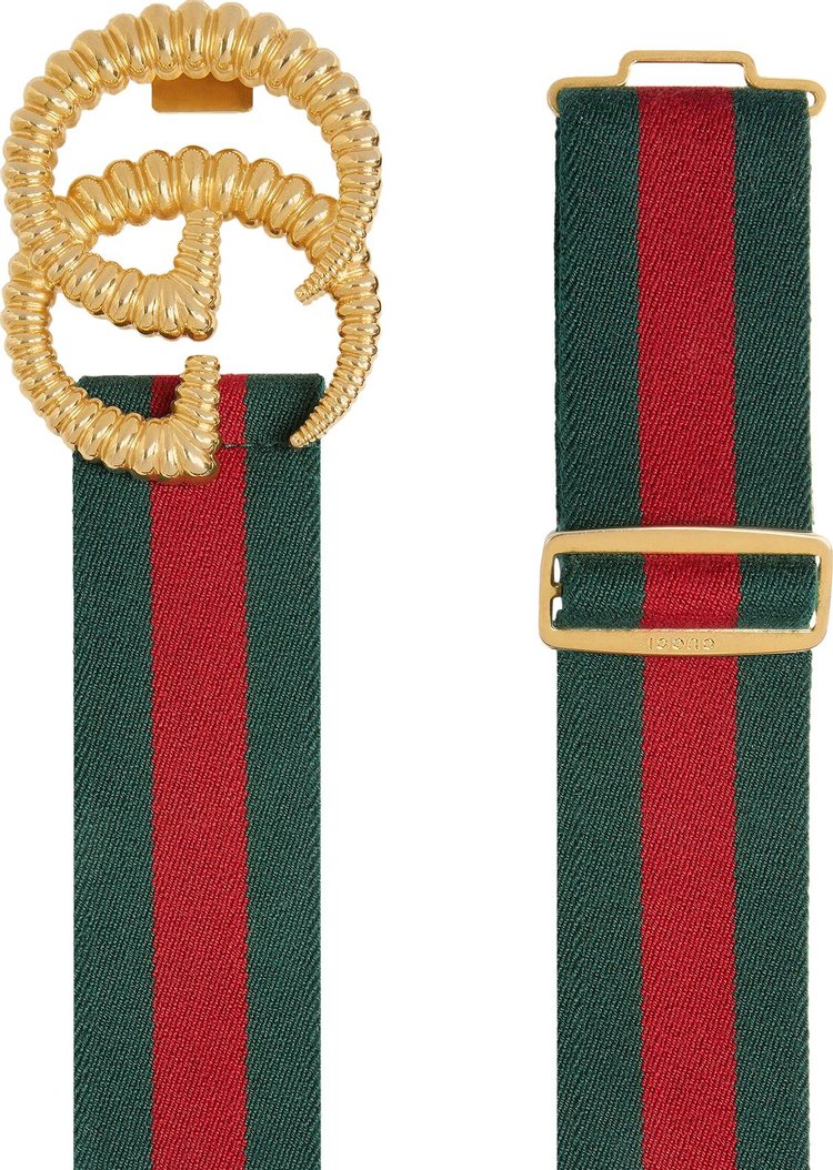 Gucci Web Elastic Belt With Torchon Double G Buckle GreenRed