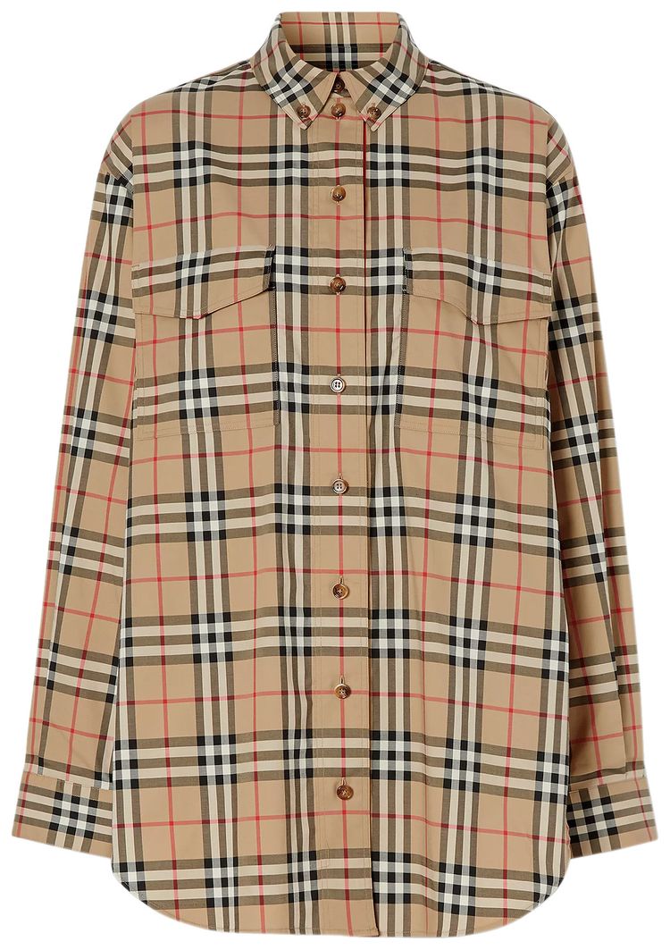 Burberry Vintage Check Print Button Down Shirt Archive Beige