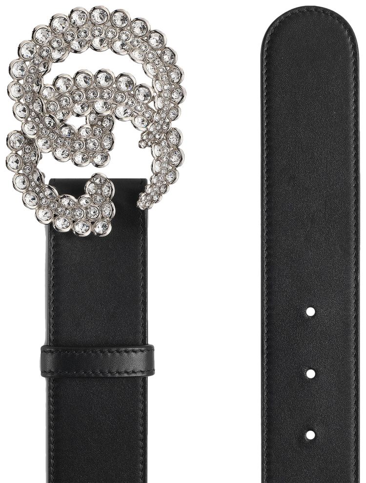 Gucci Leather Belt With Double G Buckle BlackCrystal
