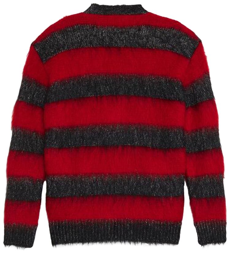 Saint Laurent Striped Mohair Cardigan BlackRed
