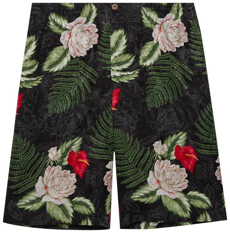 Gucci Hawaian Print Viscose Shorts BlackGreen