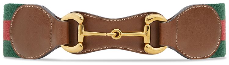 Gucci Web Belt With Leather And Horsebit Brown Sugar