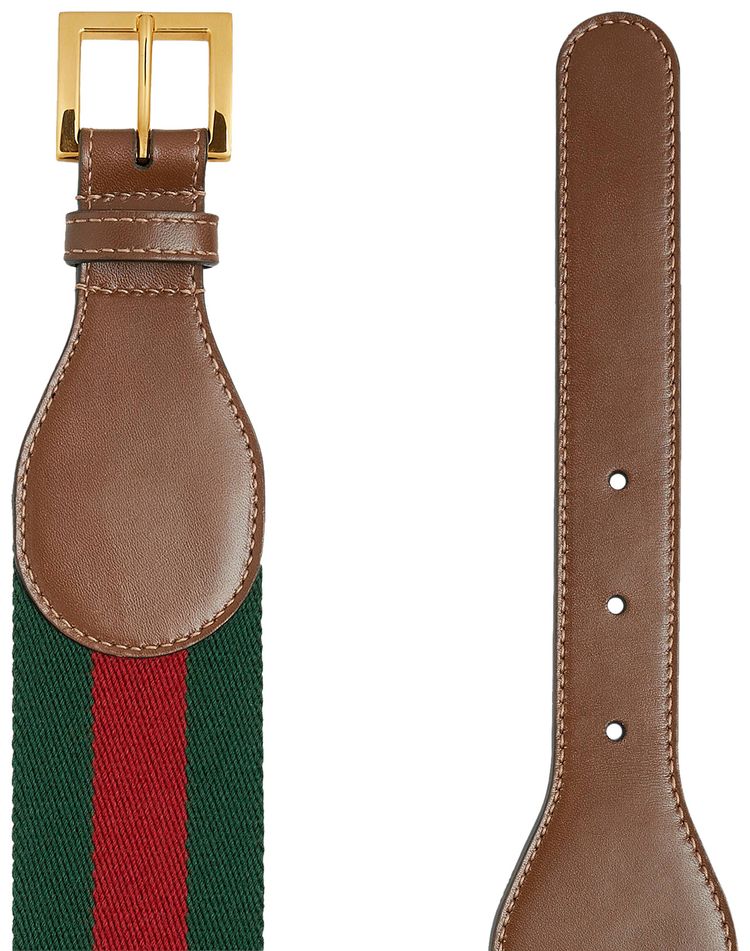 Gucci Web Belt With Leather And Horsebit Brown Sugar