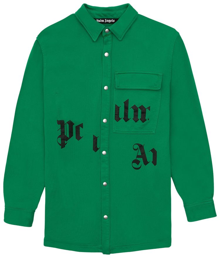 Palm Angels Broken Logo Button Down Shirt GreenBlack