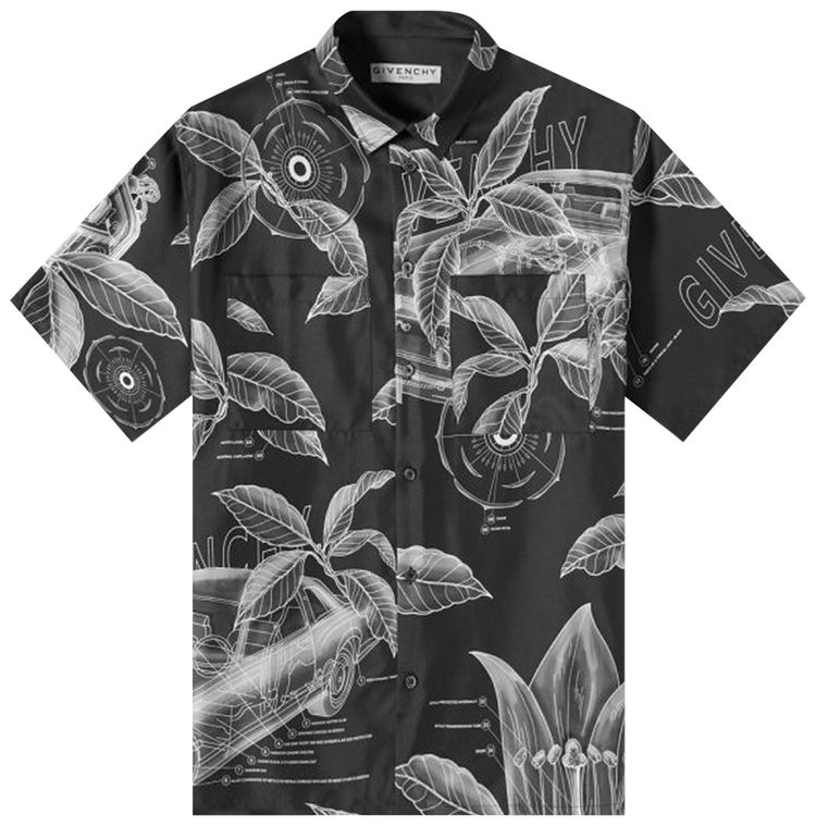 Givenchy Silk Floral Schematics Shirt BlackGreyWhite