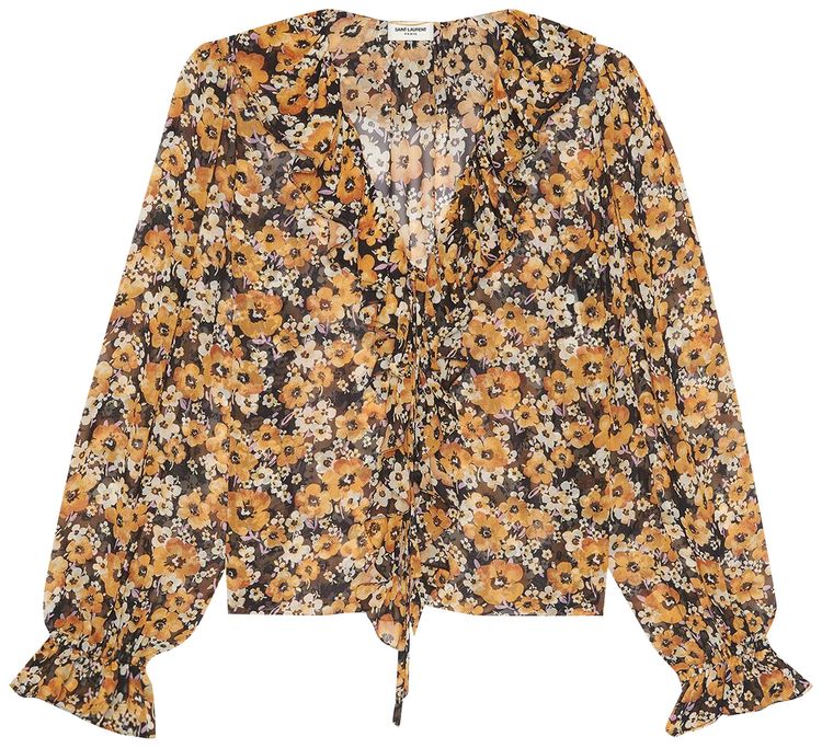 Saint Laurent Silk Frilled Blouse Ocre Mauve