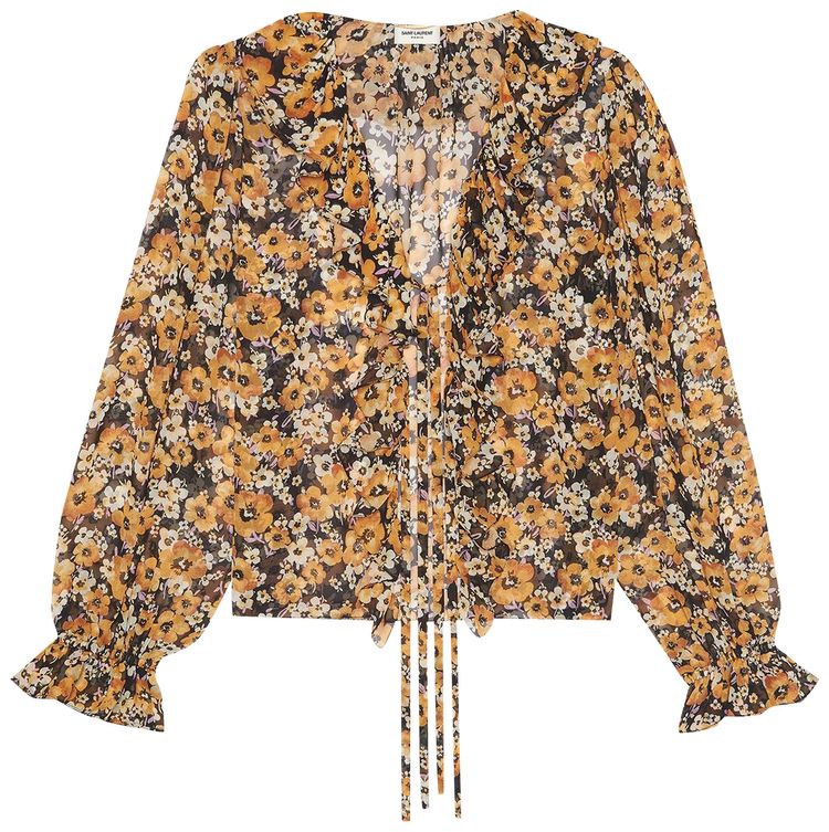 Saint Laurent Silk Frilled Blouse Ocre Mauve